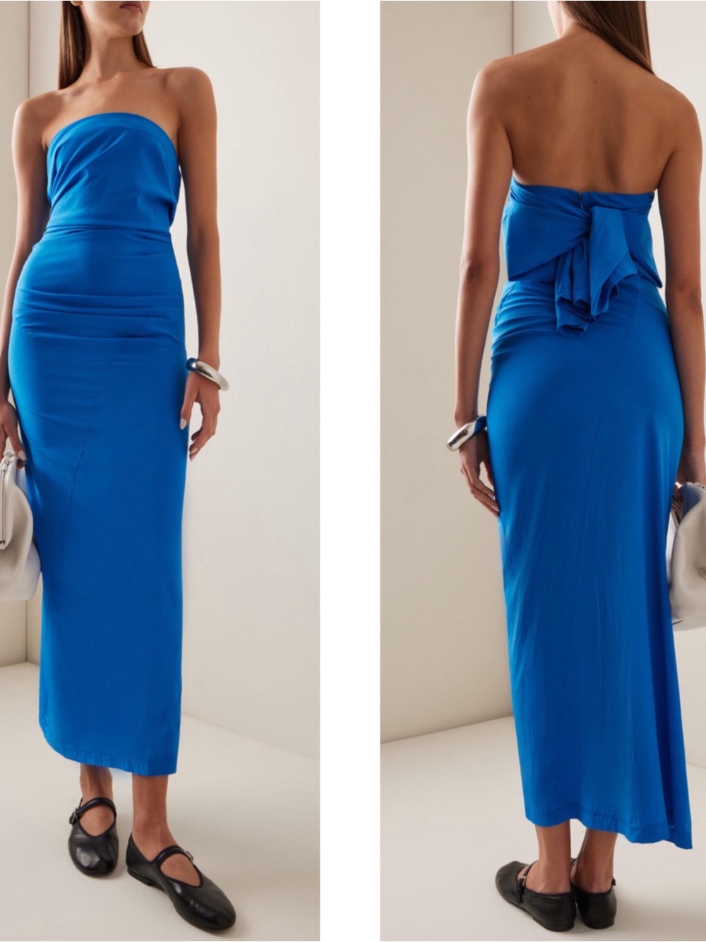 PROENZA SCHOULER Odette Strapless Ruched Draped Silk Blue Maxi Dress Size 4